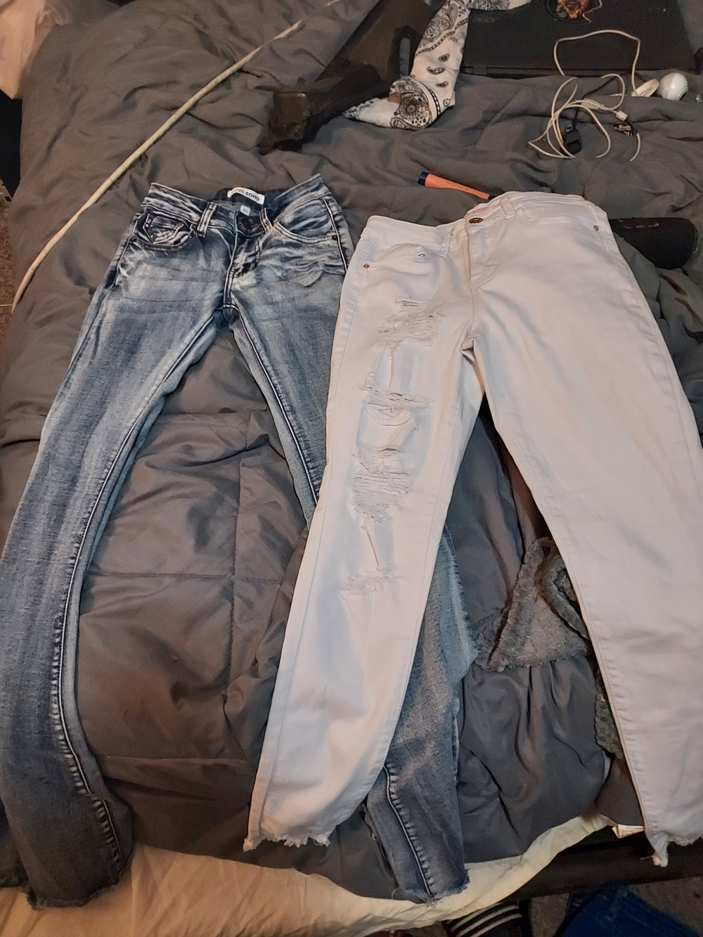 Soho Apparel Light Wash Blue & Off-White Flare Jeans Duo
